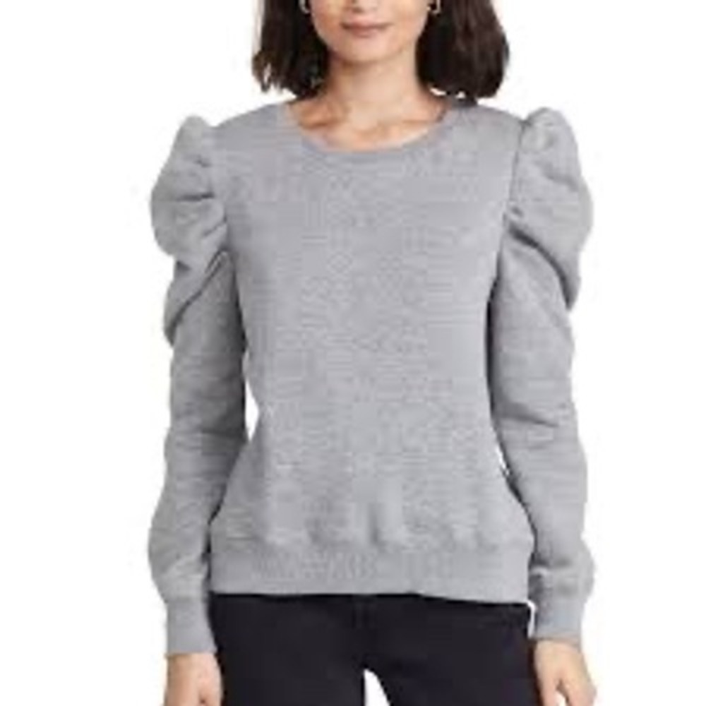 Rebecca Minkoff Janine Sweatshirt Women XS Gray EUC Puff Shoulder Long Sleeve